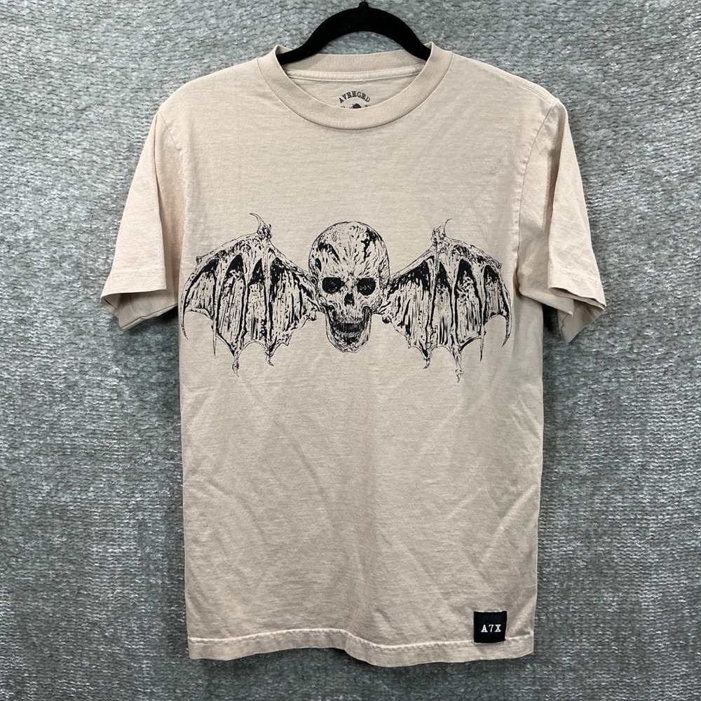 Avenged Sevenfold Deathbat Graphic Band Tee Shirt Beige Mens Small A7x Merch